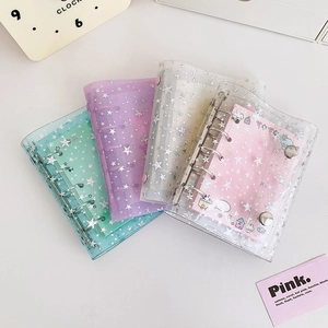 Sparkly M5 star binder notebook with laser glitter PVC cover and colorful snap closure