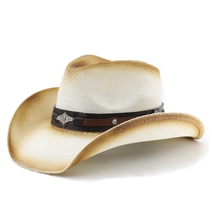 Detailed macro view of woven straw western cowboy hat with vintage metal buckle belt