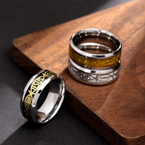 Polished stainless steel Jesus rings with fish symbols in gold and silver finish