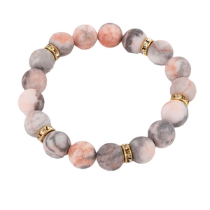 8mm Pink Zebra stone beaded bracelet with gold diamond-studded metal spacers