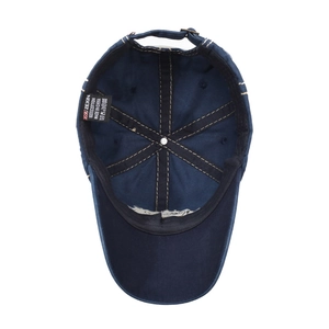 Deep blue washed cotton baseball cap internal view showing the ZEXIN 100% cotton label