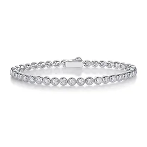 Elegant 925 sterling silver tennis bracelet with round cut moissanite stones in bezel setting