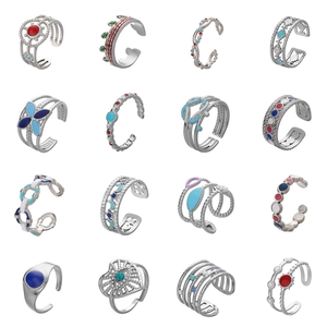 Set of 16 elegant stainless steel open rings with colorful enamel stars and moon designs