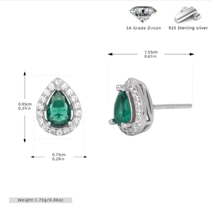 Detailed size and weight specs of green zircon 925 silver stud earrings for women