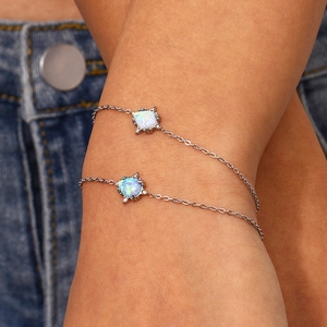 Dainty stainless steel opal turtle pendant double-layer chain bracelet for women fashion jewelry
