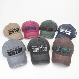 Multi-color vintage washed cotton baseball caps with embroidered city letters