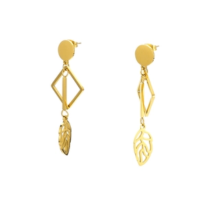 Elegante goldene geometrische Ohrringe mit quadratischem Rahmen und Blatt-Anhängern
