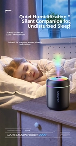 Silent portable humidifier with rainbow LED light operating near a sleeping child