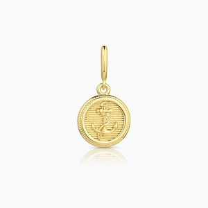 Bohemian gold anchor pendant necklace with nautical relief and rope edge details