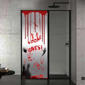 Autocollants Halloween empreintes de mains sanglantes avec texte NO ONE LEAVES décor