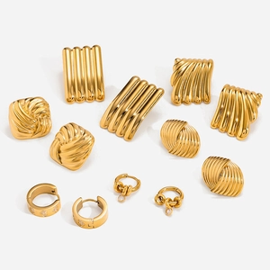 18K Gold Plated Stainless Steel Earrings For Women Waterproof Hypoallergenic Cubic Zirconia Vintage Minimalist Studs Hoops