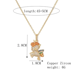 Detailed dimension guide for unicorn pendant with colorful zircon and copper chain
