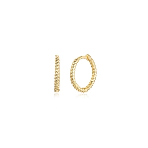 Polished golden twisted rope hoop earrings set with minimalist braided metal texture