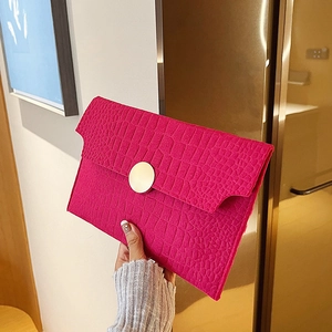 Women Envelope Clutch Bag Crocodile Embossed PU Leather Golden Round Buckle Magnetic Snap Daily Evening Party Minimalist