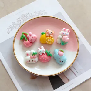 Cute resin cartoon rabbit and cherry DIY charms for hair clips and cream glue crafts
