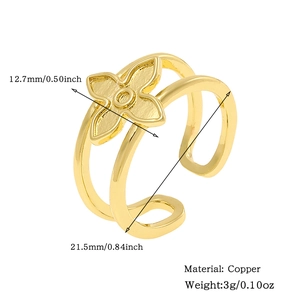 Detailed dimension guide for 18K gold plated copper flower ring with size specifications