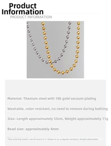 Detail showing 4mm gold and silver beaded necklaces with adjustable y-chain length