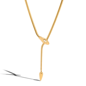 18K vergoldete Edelstahl Schlangenkopf-Halskette mit Kristallaugen und Y-Ketten Design
