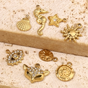 Golden titanium steel charms collection with shell and sea horse shapes for DIY jewelry