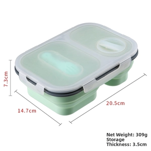 Collapsible silicone lunch box bento food container with compartments and portable design.