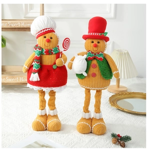 Close-up of knitted gingerbread man figurines in festive Christmas home decor setting