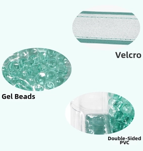 Detail of gel eye mask showing cooling beads, dual-sided PVC material and velcro strap
