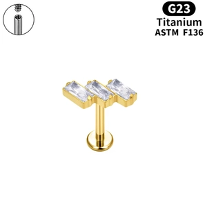 ASTM F136 G23 Titanium triple zircon labret stud with internal thread for cartilage piercing