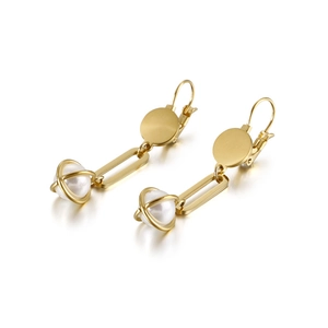 Stainless Steel Long Drop Earrings Geometric Rectangular Link Wrapped Shell Artificial Pearl Retro Elegant Fashion Jewelry Women