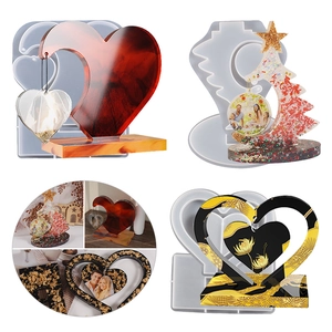 DIY silicone mold set for resin heart photo frames and Christmas tree ornaments