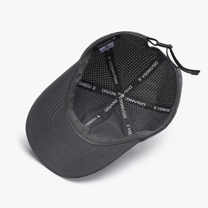 Quick-dry mesh baseball cap with laser-cut ventilation and adjustable toggle strap