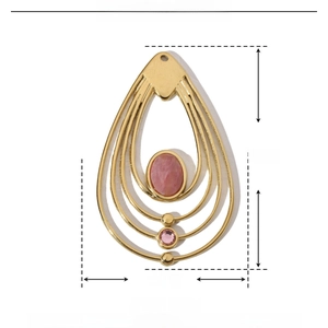 Detailed size specifications of the waterdrop stainless steel pendant with pink stone