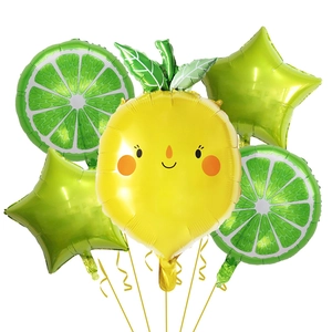 5-piece lemon and lime fruit foil balloon set with star shapes for birthday parties