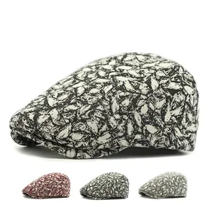 Retro Flat Cap Jacquard Leaf Texture Polyester Beret Hat Vintage British Style Ivy Cap For Men Women Casual Adjustable