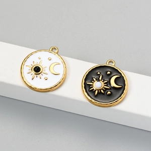 Double-hole stainless steel tarot sun and moon charms for DIY jewelry making