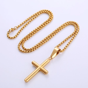 Minimalist 18k gold plated stainless steel cross pendant necklace with box chain style