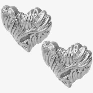 Detailed view of silver heart earrings featuring unique 304 stainless steel lava texture