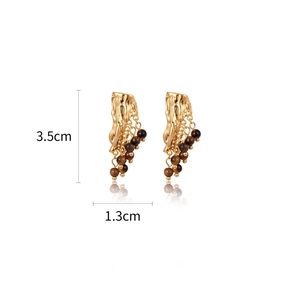 Bohemian gold tassel earrings with brown beads and dimensions 3.5cm by 1.3cm