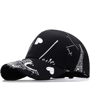 Eiffel Tower Heart Print Baseball Cap Cotton Breathable Sun Hat Adjustable Paris Style Men Women Outdoor Casual Fashion