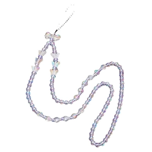 Iridescent beaded phone charm with acrylic heart beads and a stylish bow knot accessory