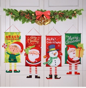 Set of four Christmas decorative banners with Santa, Snowman and Elf motifs