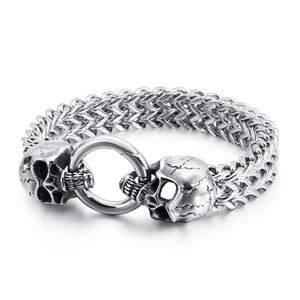 Bracelet chaîne de quille en acier inoxydable 304 avec têtes de mort et fermoir anneau