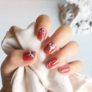 5D Chinese Style Nail Stickers Self Adhesive Embossed Crane Cloud Plum Blossom Design Gold Red Nail Art Decals Manicure DIY
