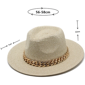 Straw Panama hat measurements showing 56-58cm circumference and 7cm brim detail