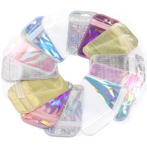 Colorful holographic laser ziplock bags with rounded corners for jewelry packaging