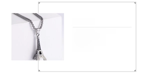 Detail view of 316 stainless steel Eiffel Tower pendant with France engraving