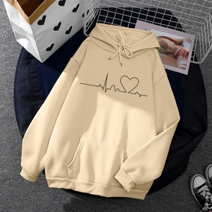 Men Women Hooded Sweatshirt Pullover Heartbeat Heart Print Long Sleeve Kangaroo Pocket Casual Fleece Sportswear Daily Tops