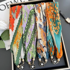 Pleated Scarf Necklace Magnetic Metal Flower Buckle Faux Artificial Pearl Wrinkled Polyester Elegant Floral Leopard Print Neck Wrap