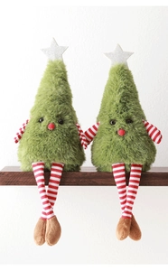 Dettaglio di bambole di peluche a forma di albero di Natale con gambe a strisce