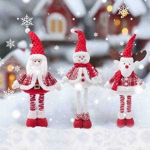 Weihnachts Plüschpuppe Ornamente Polyester Strickstoff Ausziehbare Teleskopbeine Weihnachtsmann Schneemann Rentier Home Tischdekoration