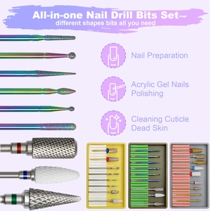 Professional nail drill bits set with rainbow tungsten steel and ceramic polishing tools